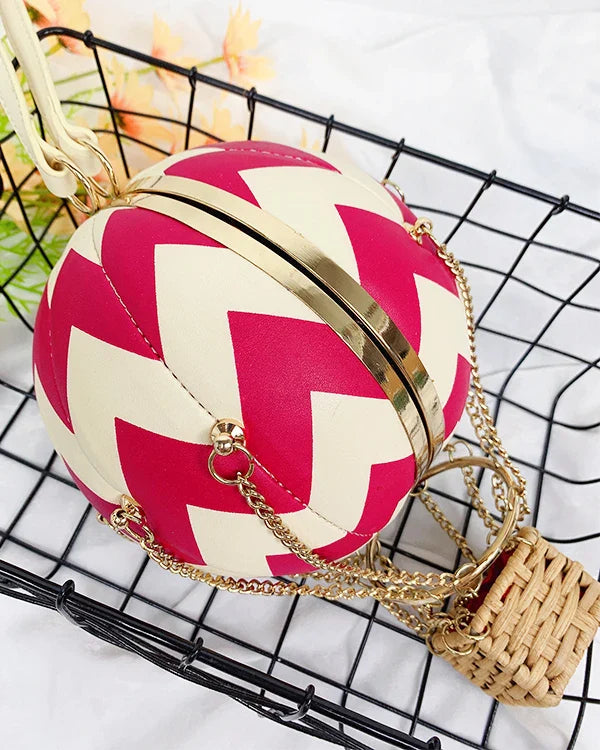 Bolsa de mão em forma de balão para mulheres, bolsa vermelha de couro pu, luxuosa, estilosa, de ombro, corrente