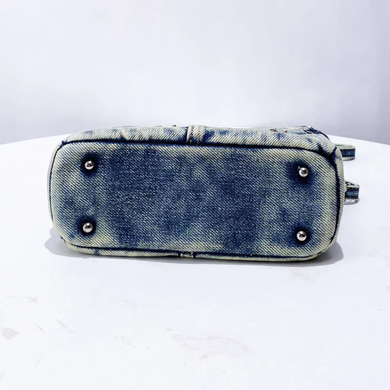 Bloqueio rebite decoração chave sacos para mulheres designer de luxo bolsa e bolsa 2024 novo no vintage lavagem água denim pequeno ombro bolsa transversal frete grátis chegada rápida