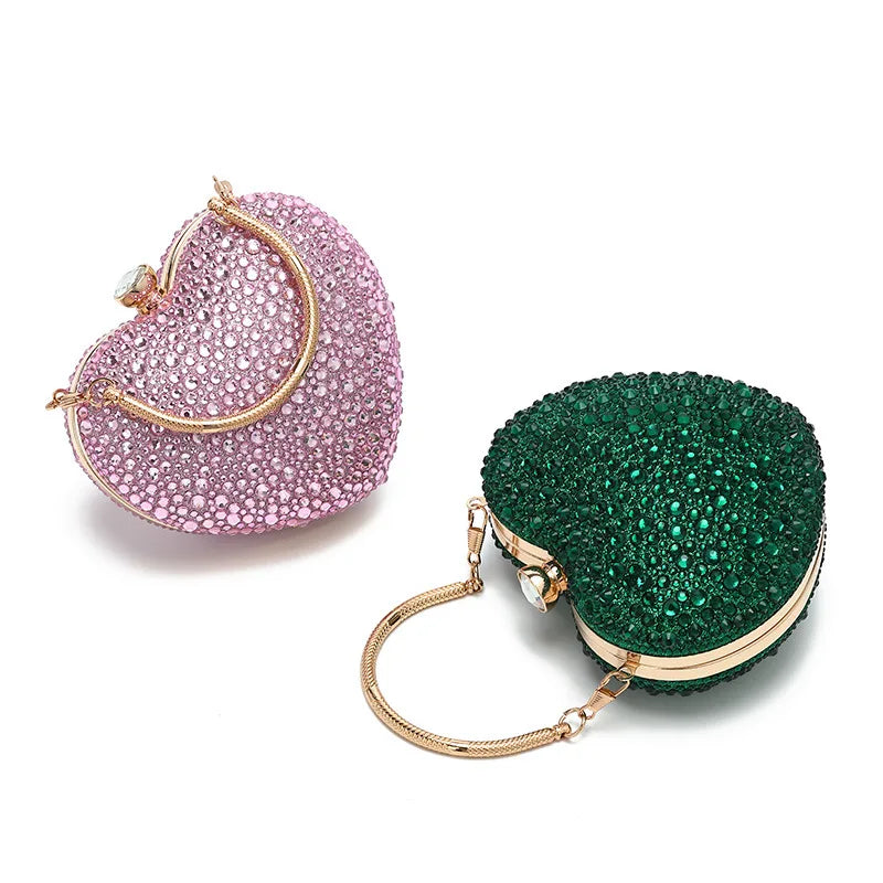 Luxo diamante incrustação forma de coração cristal bolsa embreagem pedras noite festa casamento bolsa ombro alça strass mini bolsas