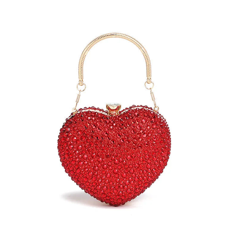 Luxo diamante incrustação forma de coração cristal bolsa embreagem pedras noite festa casamento bolsa ombro alça strass mini bolsas