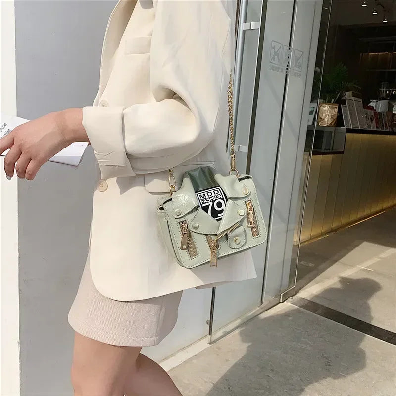 PU Leather Motorcycle Shoulder Bag, Messenger Handbag, Luxury Sac, Designer Bags, Jacket Shape, Marca Famosa, Moda Europeia