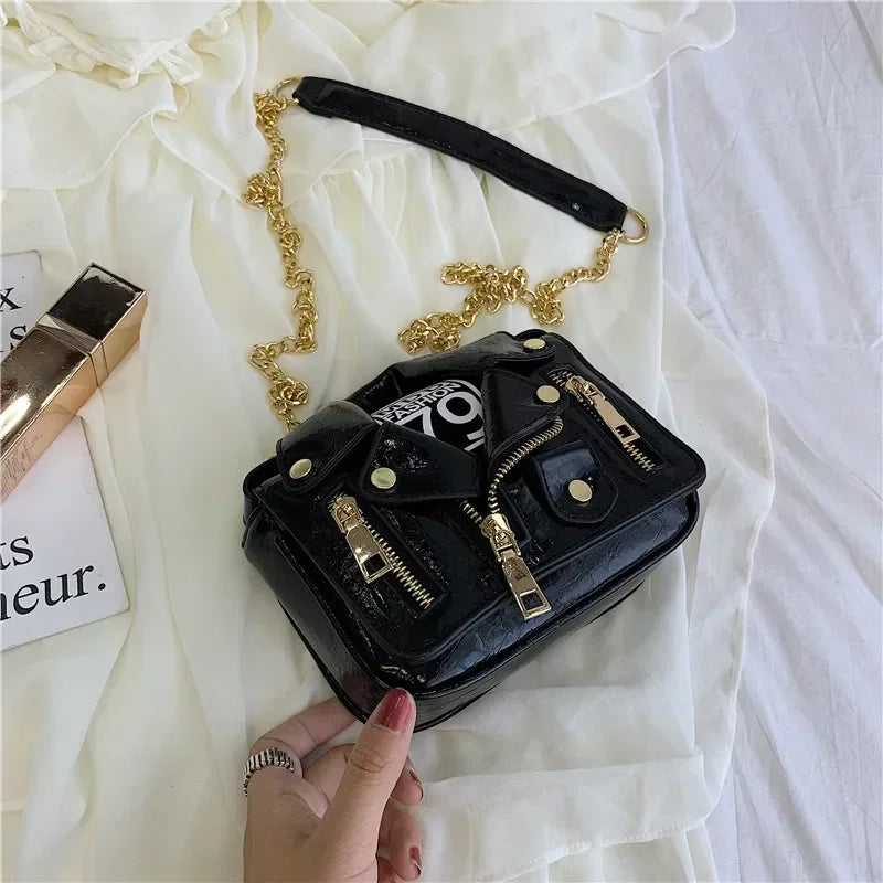 PU Leather Motorcycle Shoulder Bag, Messenger Handbag, Luxury Sac, Designer Bags, Jacket Shape, Marca Famosa, Moda Europeia
