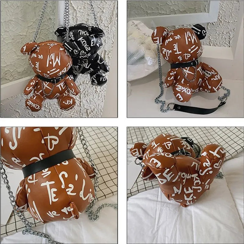 2023 mulheres kawaii 3d dos desenhos animados urso bolsas e bolsas para moda feminina designer corrente sacos de ombro meninas casual crossbody saco