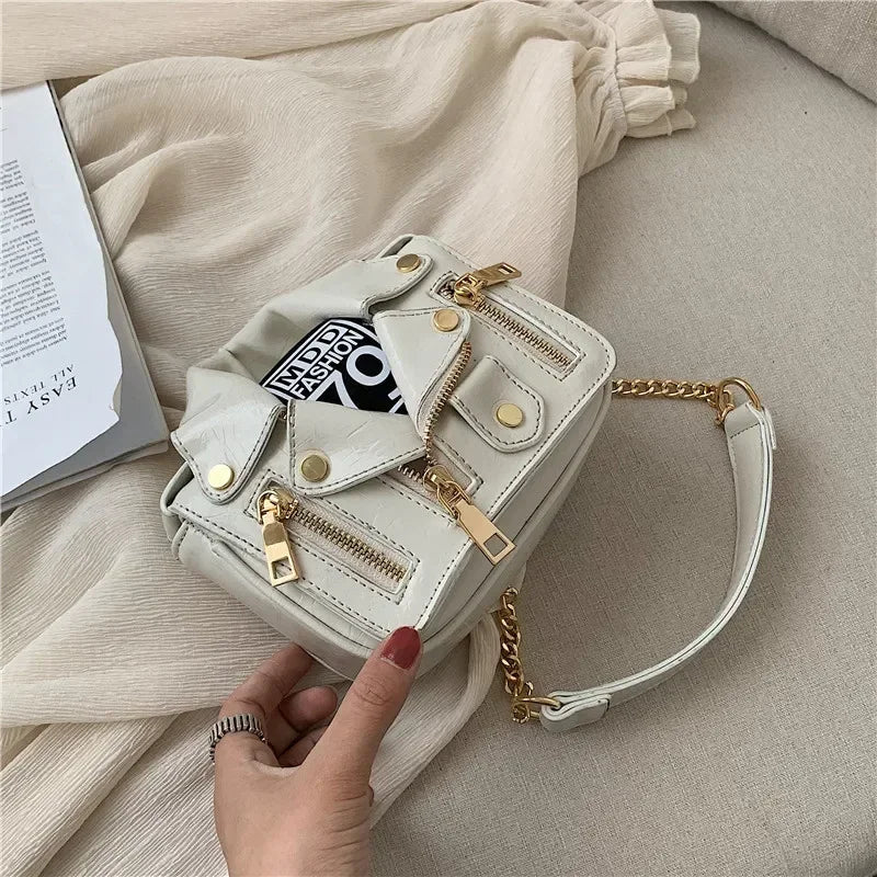 PU Leather Motorcycle Shoulder Bag, Messenger Handbag, Luxury Sac, Designer Bags, Jacket Shape, Marca Famosa, Moda Europeia