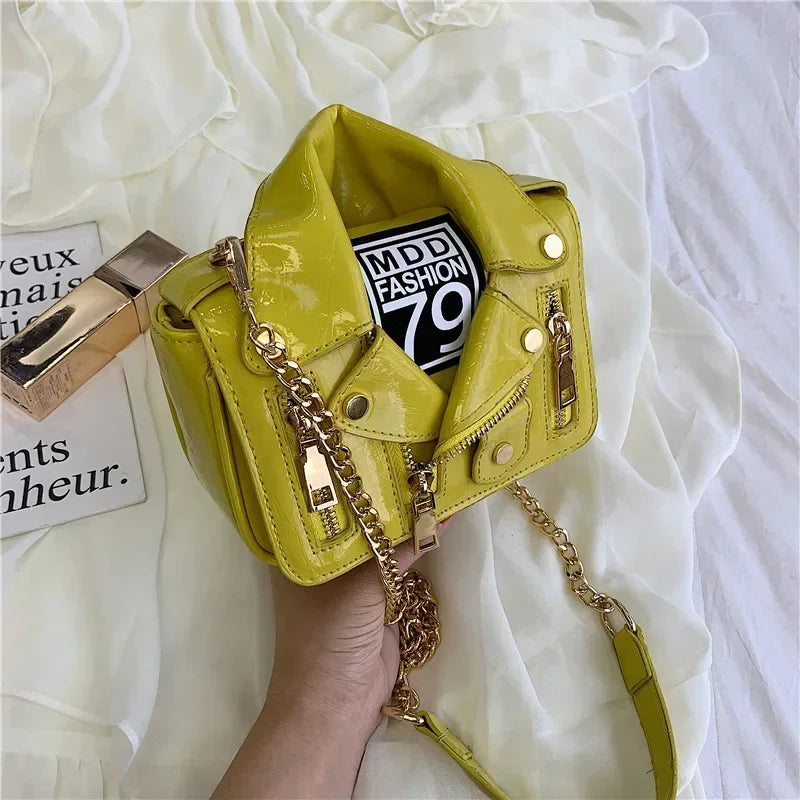 PU Leather Motorcycle Shoulder Bag, Messenger Handbag, Luxury Sac, Designer Bags, Jacket Shape, Marca Famosa, Moda Europeia