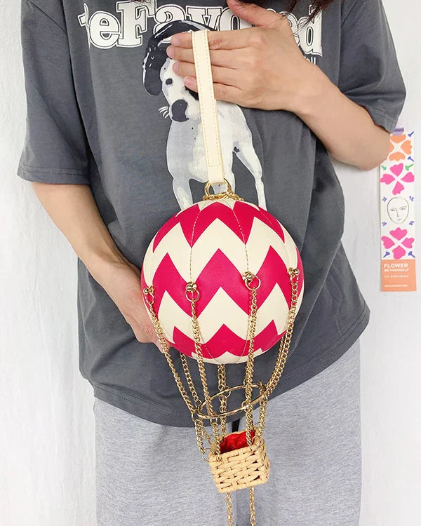 Bolsa de mão em forma de balão para mulheres, bolsa vermelha de couro pu, luxuosa, estilosa, de ombro, corrente