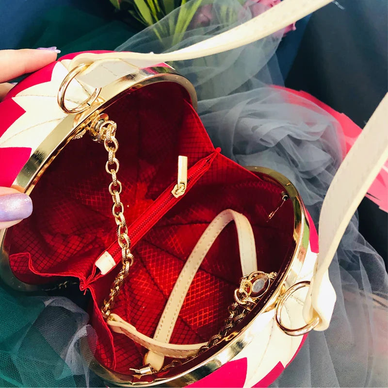Bolsa de mão em forma de balão para mulheres, bolsa vermelha de couro pu, luxuosa, estilosa, de ombro, corrente