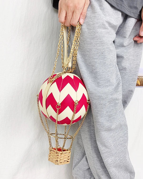 Bolsa de mão em forma de balão para mulheres, bolsa vermelha de couro pu, luxuosa, estilosa, de ombro, corrente