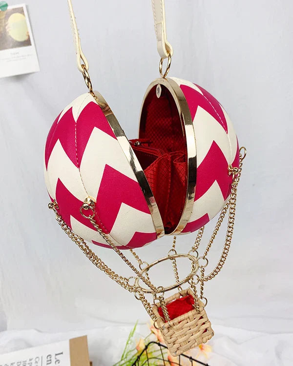Bolsa de mão em forma de balão para mulheres, bolsa vermelha de couro pu, luxuosa, estilosa, de ombro, corrente