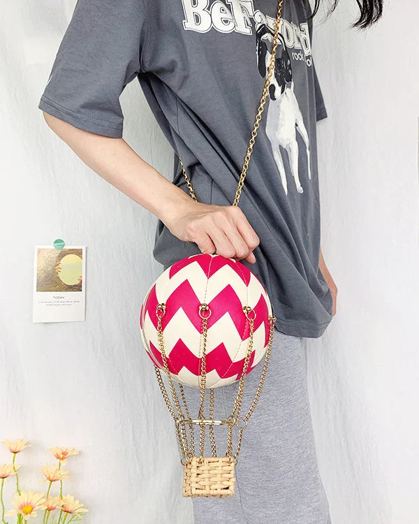 Bolsa de mão em forma de balão para mulheres, bolsa vermelha de couro pu, luxuosa, estilosa, de ombro, corrente