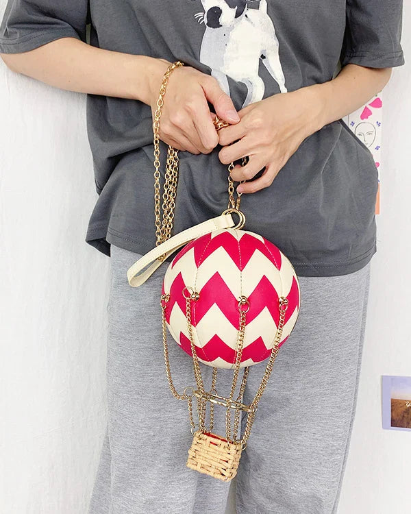 Bolsa de mão em forma de balão para mulheres, bolsa vermelha de couro pu, luxuosa, estilosa, de ombro, corrente