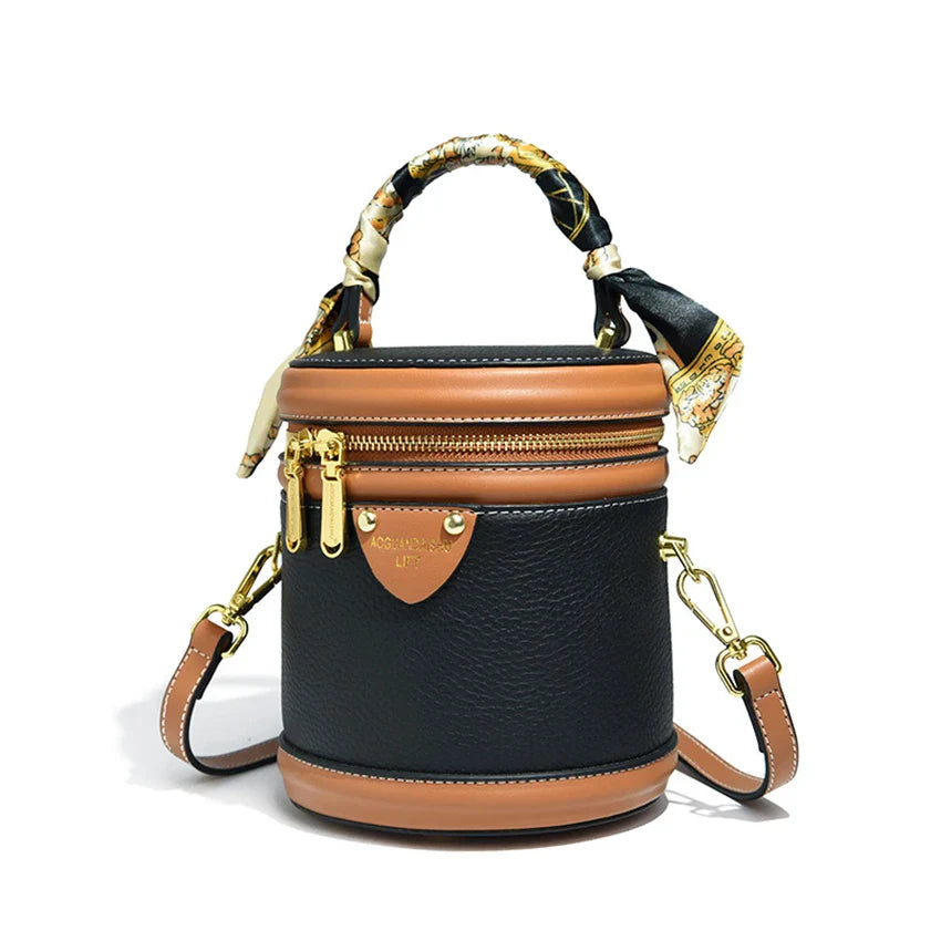Bolsa de ombro cilíndrica feminina moda balde saco senhoras pequena bolsa designer couro genuíno crossbody sacos para mulheres sac