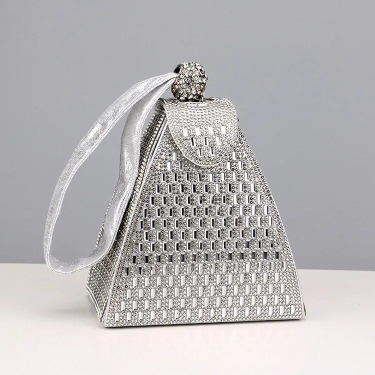 Strass sacos de noite de luxo para as mulheres novo em alta qualidade forma pirâmide moda chique ponto festa bolsa embreagem frete grátis