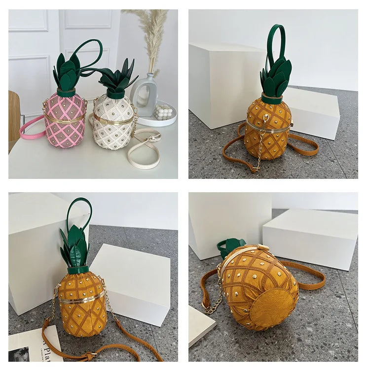 Bolsa de Ombro Bonito Design Abacaxi para Mulheres, Bolsa Crossbody, Bolsa de Corrente de Metal, Moda, Originalidade, Senhoras, 2023