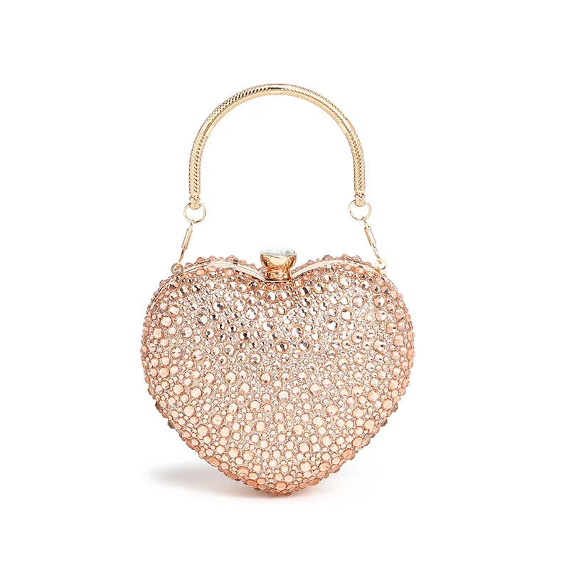 Luxo diamante incrustação forma de coração cristal bolsa embreagem pedras noite festa casamento bolsa ombro alça strass mini bolsas