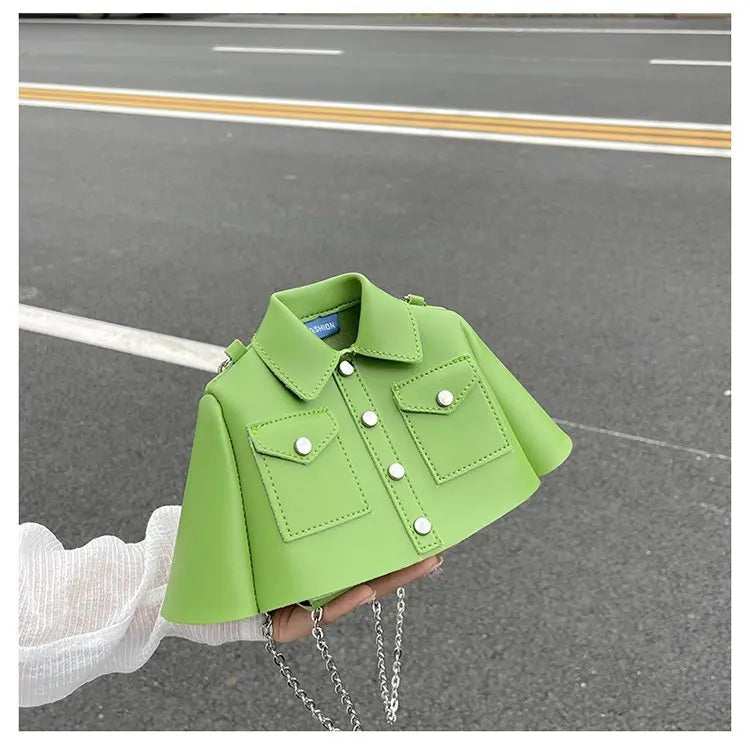Bolsa crossbody de corrente pequena para mulheres, forma de roupas criativas, bolsa de ombro, 2023