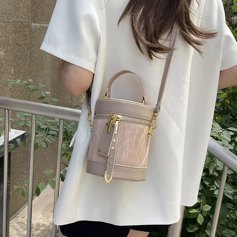 1 pçs elegante design de cilindro sacola & crossbody balde saco de couro do plutônio casual bolsa de ombro versátil para leve durável