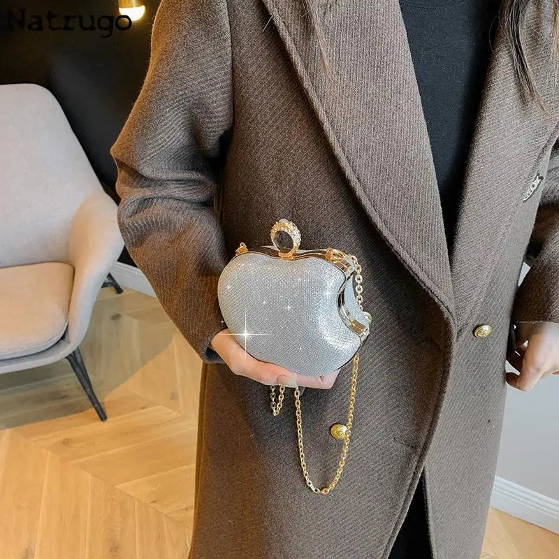 Mini bolsa de mão em forma de maçã para festa, bolsa de noite 2024, nova venda quente, bolsa crossbody para mulheres, bolsa de corrente fofa para mulheres