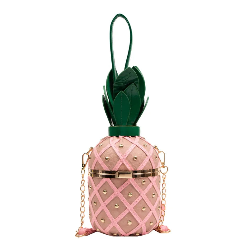 Bolsa de Ombro Bonito Design Abacaxi para Mulheres, Bolsa Crossbody, Bolsa de Corrente de Metal, Moda, Originalidade, Senhoras, 2023