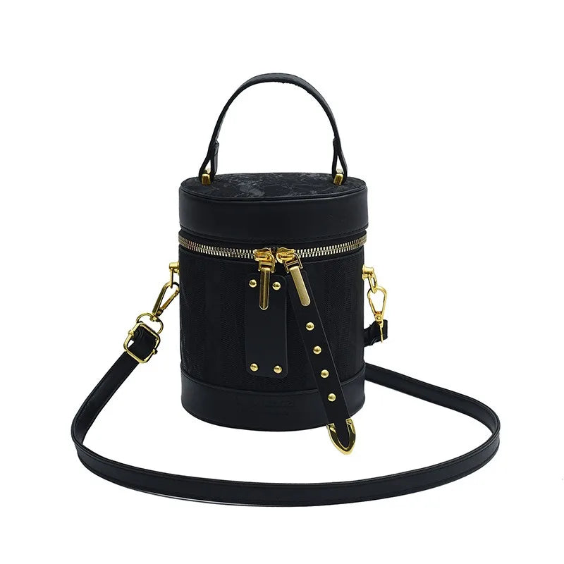 1 pçs elegante design de cilindro sacola & crossbody balde saco de couro do plutônio casual bolsa de ombro versátil para leve durável