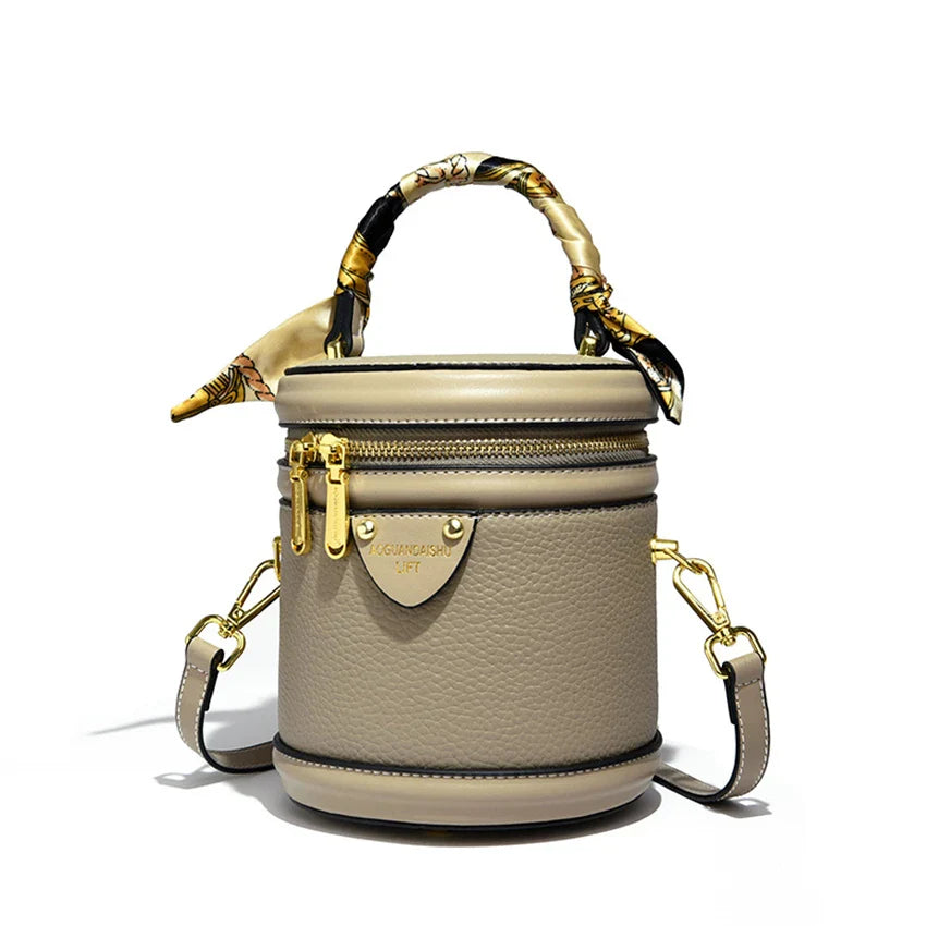 Bolsa de ombro cilíndrica feminina moda balde saco senhoras pequena bolsa designer couro genuíno crossbody sacos para mulheres sac