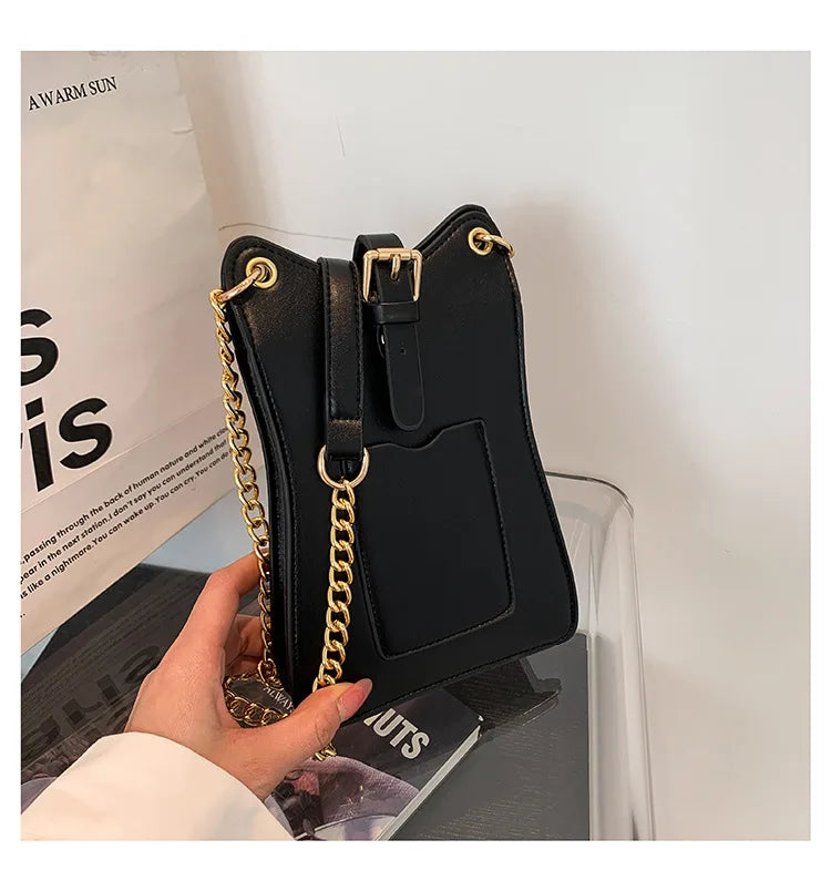 Mini bolsa crossbody com corrente para mulheres, bolsa de ombro casual, bolsa feminina, design novo, PU, mini bolsa, nova e elegante