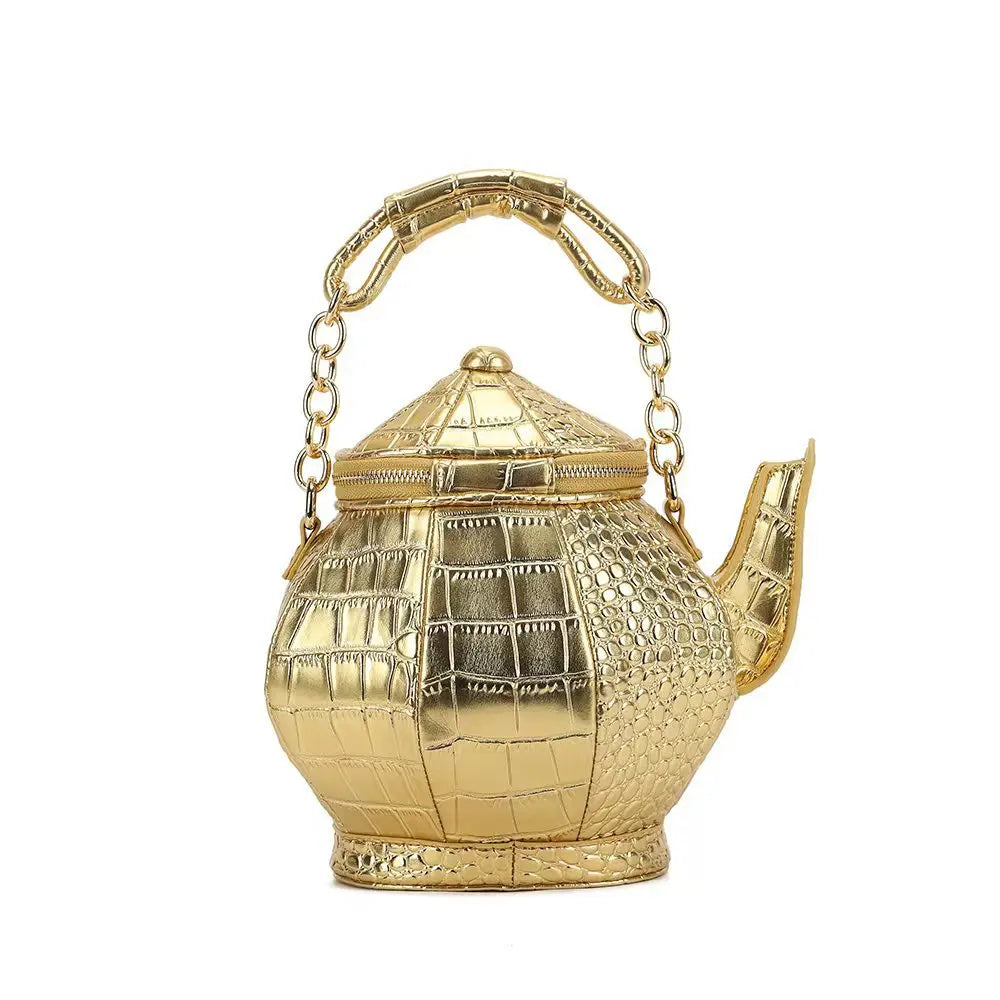 2025 novo ouro crocodilo impressão criativo estilo chinês bule bule forma bolsa feminina cruz ombro crossbody saco