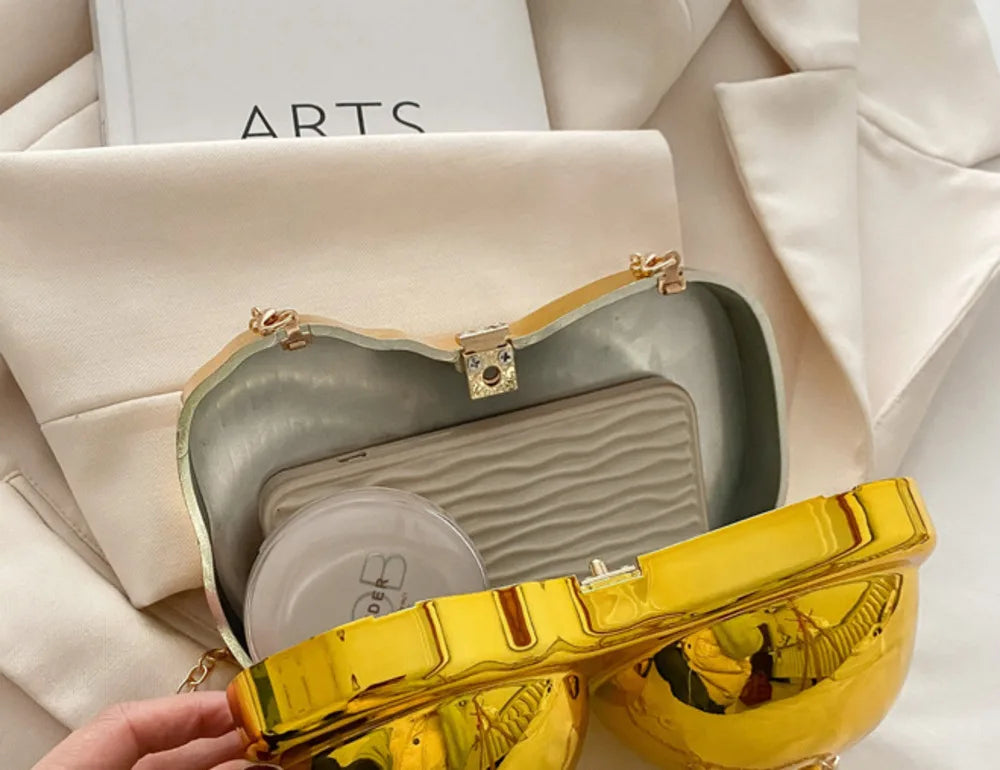 Bolsa acrílica engraçada para mulheres bolsa de jantar dourada prateada bolsa de ombro pequena feminina