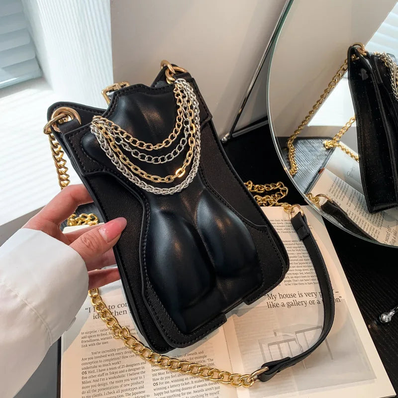 Mini bolsa crossbody com corrente para mulheres, bolsa de ombro casual, bolsa feminina, design novo, PU, mini bolsa, nova e elegante