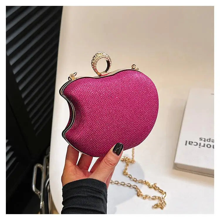 Mini bolsa de mão em forma de maçã para festa, bolsa de noite 2024, nova venda quente, bolsa crossbody para mulheres, bolsa de corrente fofa para mulheres