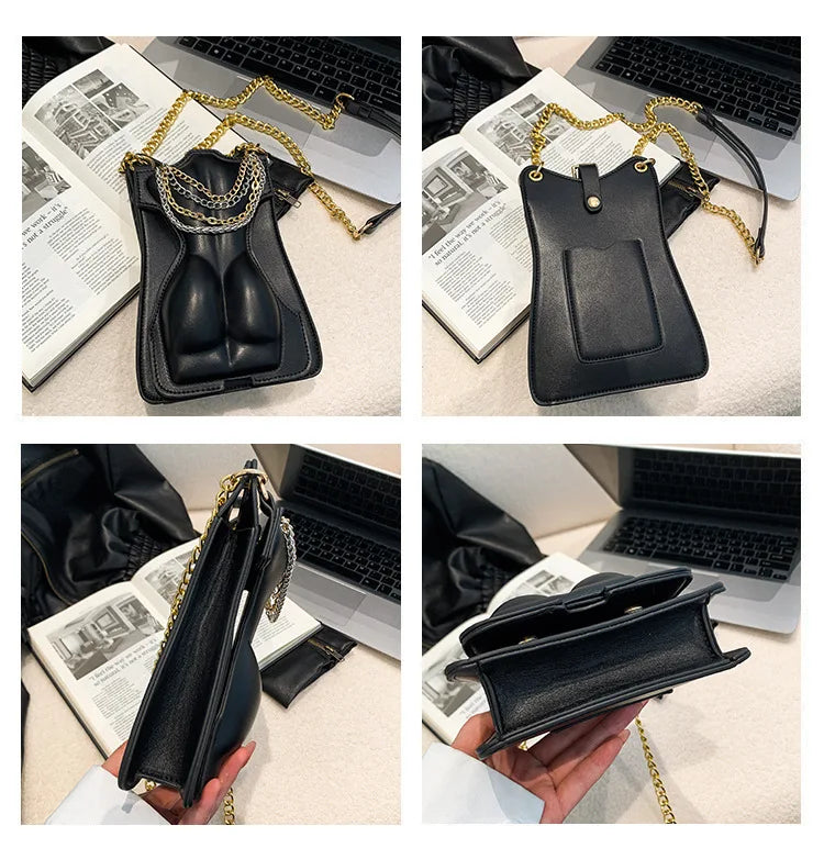 Mini bolsa crossbody com corrente para mulheres, bolsa de ombro casual, bolsa feminina, design novo, PU, mini bolsa, nova e elegante