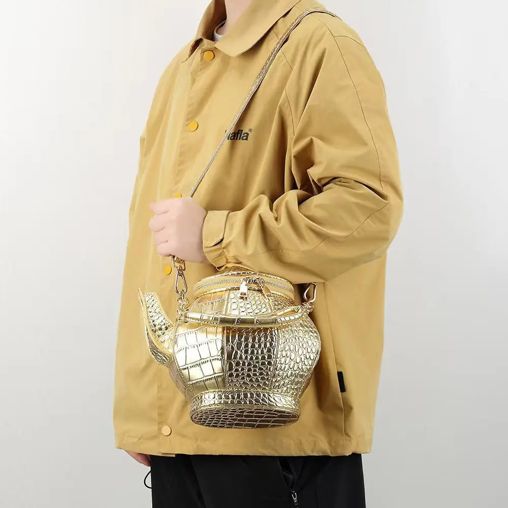 2025 novo ouro crocodilo impressão criativo estilo chinês bule bule forma bolsa feminina cruz ombro crossbody saco