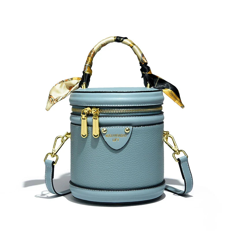 Bolsa de ombro cilíndrica feminina moda balde saco senhoras pequena bolsa designer couro genuíno crossbody sacos para mulheres sac