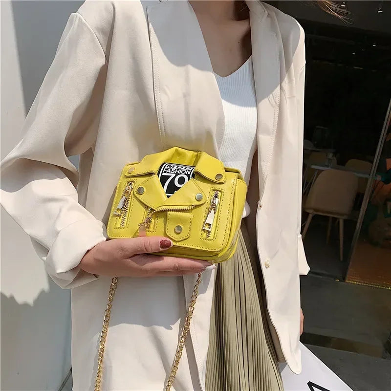 PU Leather Motorcycle Shoulder Bag, Messenger Handbag, Luxury Sac, Designer Bags, Jacket Shape, Marca Famosa, Moda Europeia