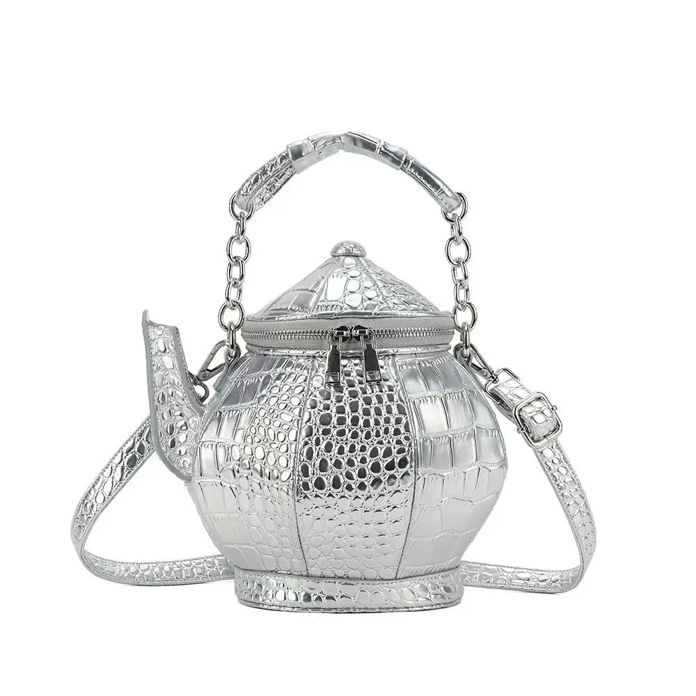 2025 novo ouro crocodilo impressão criativo estilo chinês bule bule forma bolsa feminina cruz ombro crossbody saco