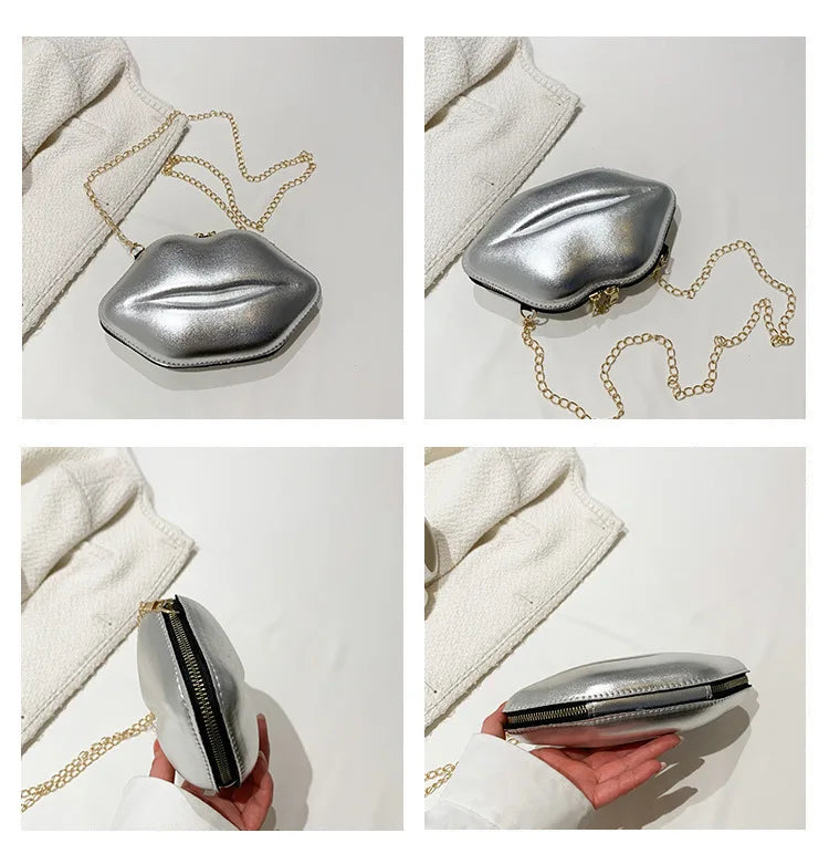 Bolsa de corrente em forma de boca legal para mulheres, design a laser, bolsa de ombro, bolsa crossbody, nova, moda, 2023