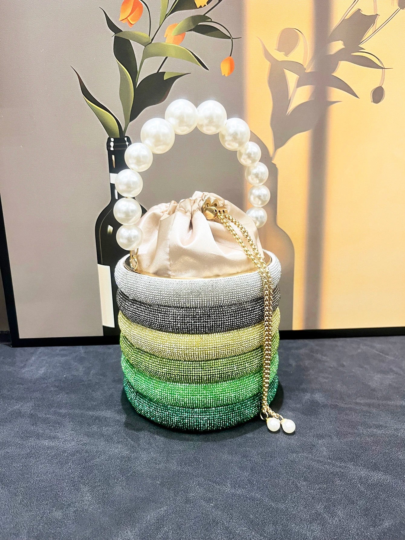 Bolsa de mão de noite com strass feita à mão, bolsa de ombro de designer de luxo, bolsa de mão de cristal brilhante, bolsa balde