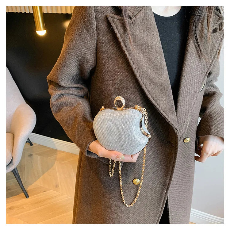 Mini bolsa de mão em forma de maçã para festa, bolsa de noite 2024, nova venda quente, bolsa crossbody para mulheres, bolsa de corrente fofa para mulheres