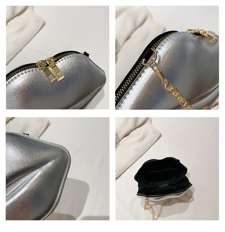 Bolsa de corrente em forma de boca legal para mulheres, design a laser, bolsa de ombro, bolsa crossbody, nova, moda, 2023
