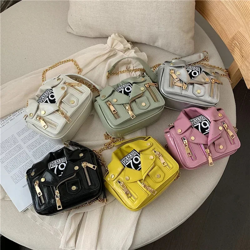 PU Leather Motorcycle Shoulder Bag, Messenger Handbag, Luxury Sac, Designer Bags, Jacket Shape, Marca Famosa, Moda Europeia