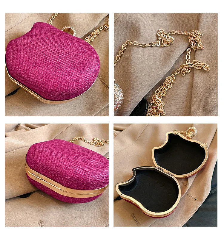 Mini bolsa de mão em forma de maçã para festa, bolsa de noite 2024, nova venda quente, bolsa crossbody para mulheres, bolsa de corrente fofa para mulheres