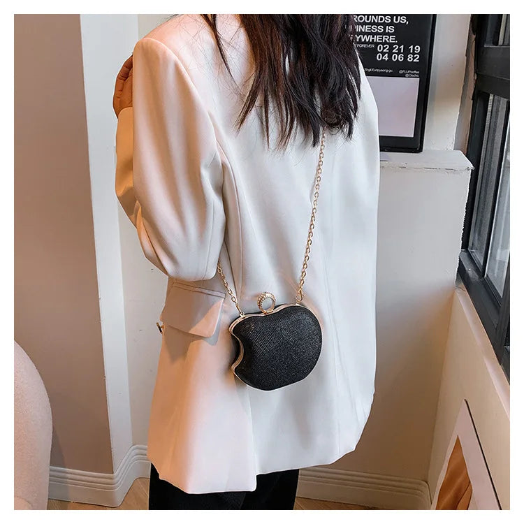 Mini bolsa de mão em forma de maçã para festa, bolsa de noite 2024, nova venda quente, bolsa crossbody para mulheres, bolsa de corrente fofa para mulheres