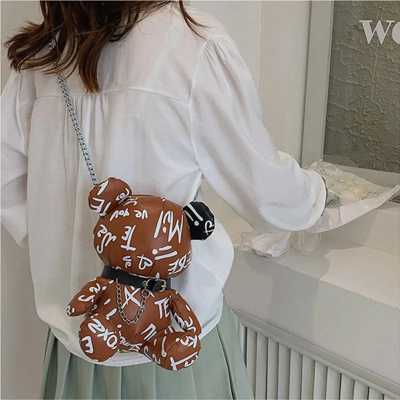 2023 mulheres kawaii 3d dos desenhos animados urso bolsas e bolsas para moda feminina designer corrente sacos de ombro meninas casual crossbody saco