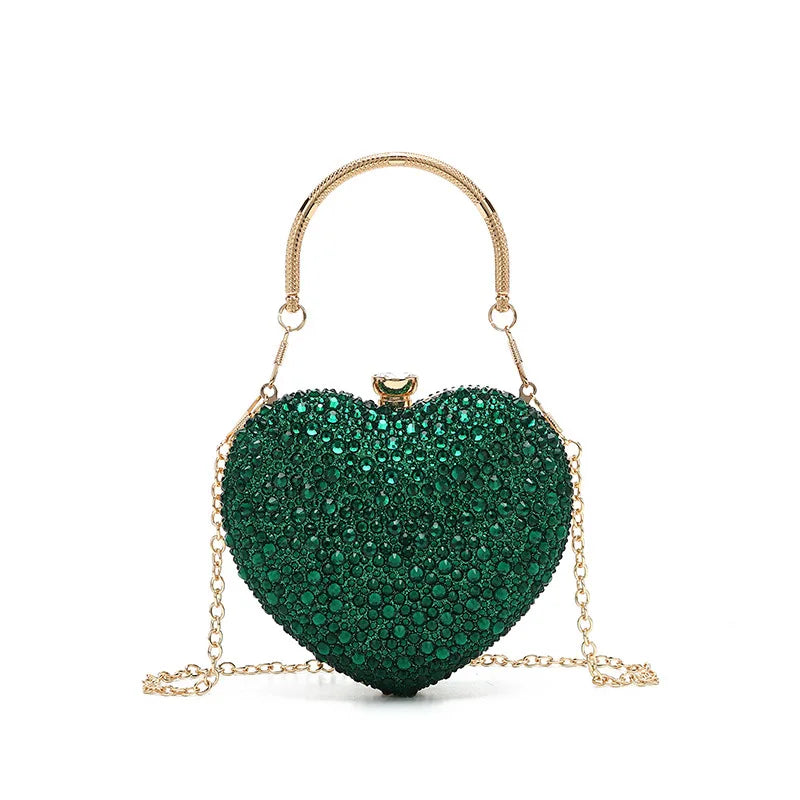 Luxo diamante incrustação forma de coração cristal bolsa embreagem pedras noite festa casamento bolsa ombro alça strass mini bolsas