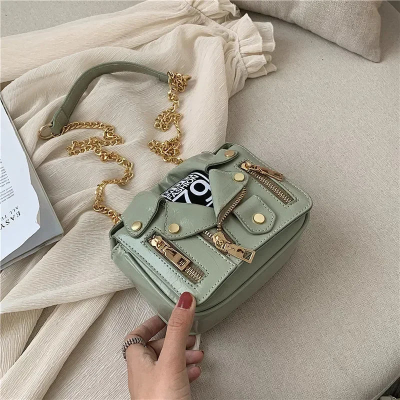 PU Leather Motorcycle Shoulder Bag, Messenger Handbag, Luxury Sac, Designer Bags, Jacket Shape, Marca Famosa, Moda Europeia