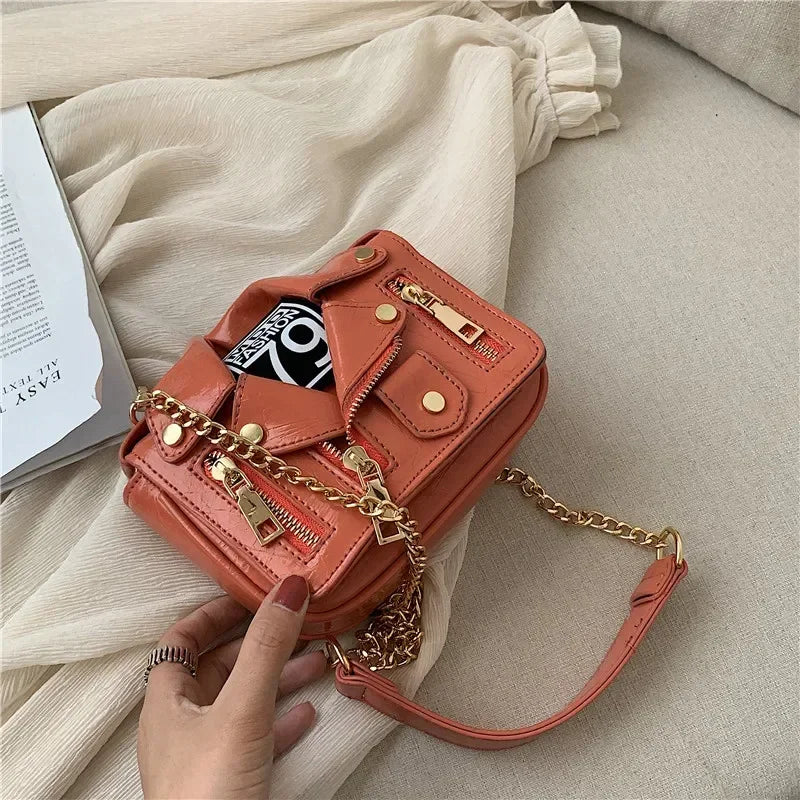 PU Leather Motorcycle Shoulder Bag, Messenger Handbag, Luxury Sac, Designer Bags, Jacket Shape, Marca Famosa, Moda Europeia