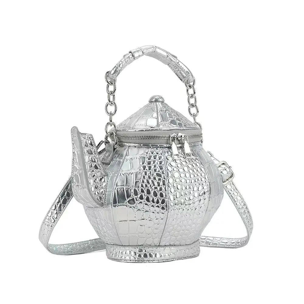 2025 novo ouro crocodilo impressão criativo estilo chinês bule bule forma bolsa feminina cruz ombro crossbody saco