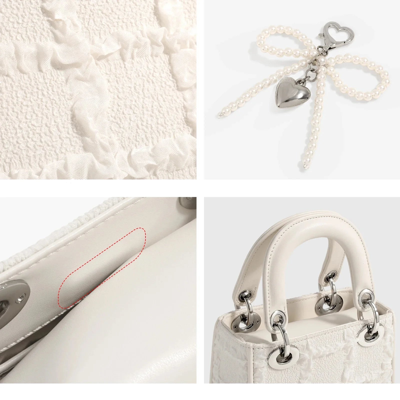 TOUTOU-Mini Diamante Malha Imprimir Bolsa de Ombro, Arco Quadrado, Bonito Amor Charme Bolsa, Sênior Sentido, Moda, Menina