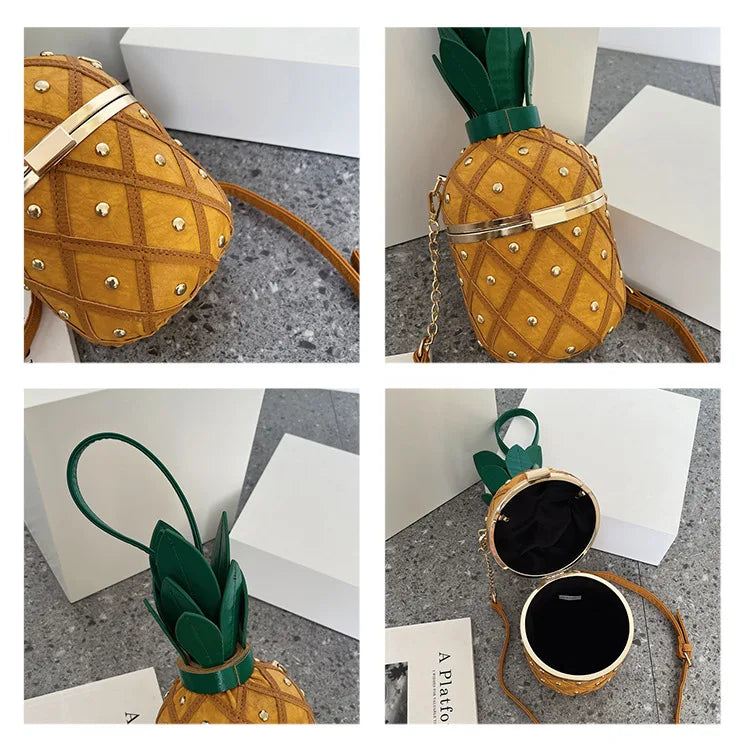 Bolsa de Ombro Bonito Design Abacaxi para Mulheres, Bolsa Crossbody, Bolsa de Corrente de Metal, Moda, Originalidade, Senhoras, 2023