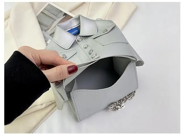 Bolsa crossbody de corrente pequena para mulheres, forma de roupas criativas, bolsa de ombro, 2023